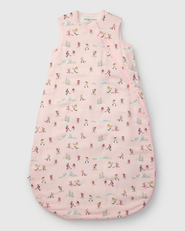 Loulou Lollipop muslin 0.5 TOG lightweight baby sleep bag in She Shoots She Scores — front view on white background