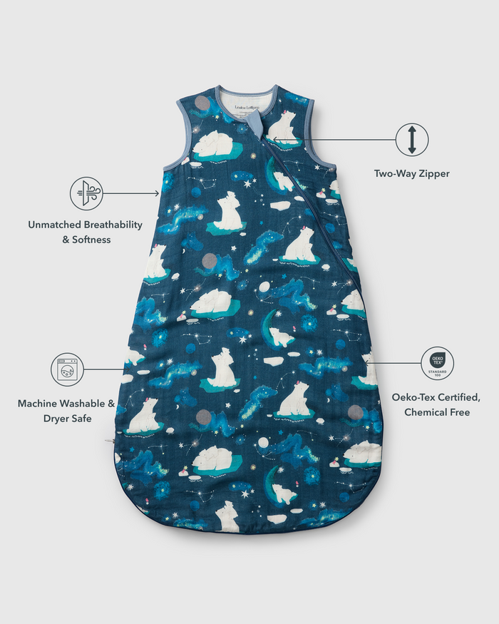 Baby Muslin Sleep Bag 0.5 TOG in Tanboocel® Bamboo Viscose - Stargazing Bears