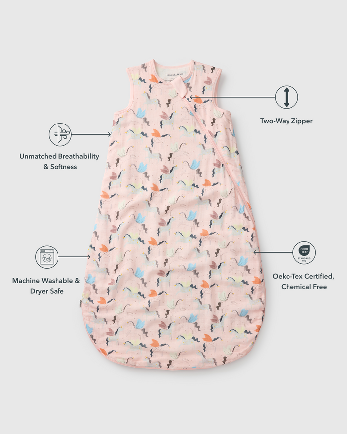 Baby Muslin Sleep Bag 0.5 TOG in Tanboocel® Bamboo Viscose - Unicorn Ballet