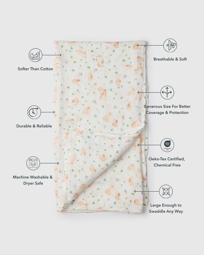 Baby Muslin Swaddle in Tanboocel® Bamboo Viscose - Bunny Meadow