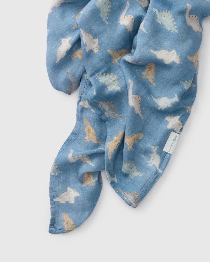 Baby Muslin Swaddle in Tanboocel® Bamboo Viscose - Dinosaur Stomp