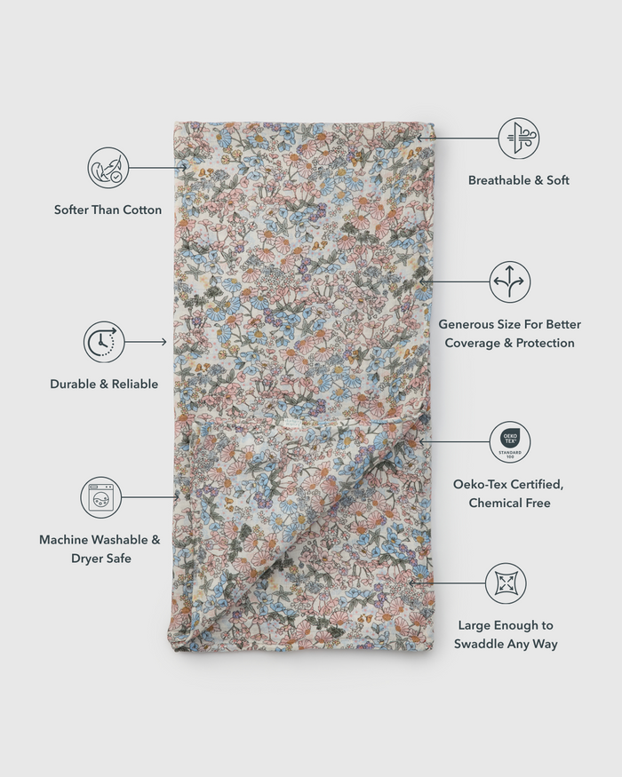 Baby Muslin Swaddle in Tanboocel® Bamboo Viscose - English Garden