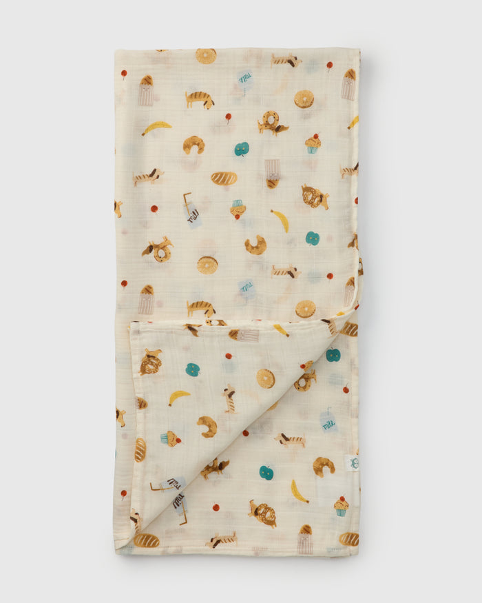 Loulou Lollipop bamboo cotton muslin swaddle blanket in French Breakfast — front view on white background