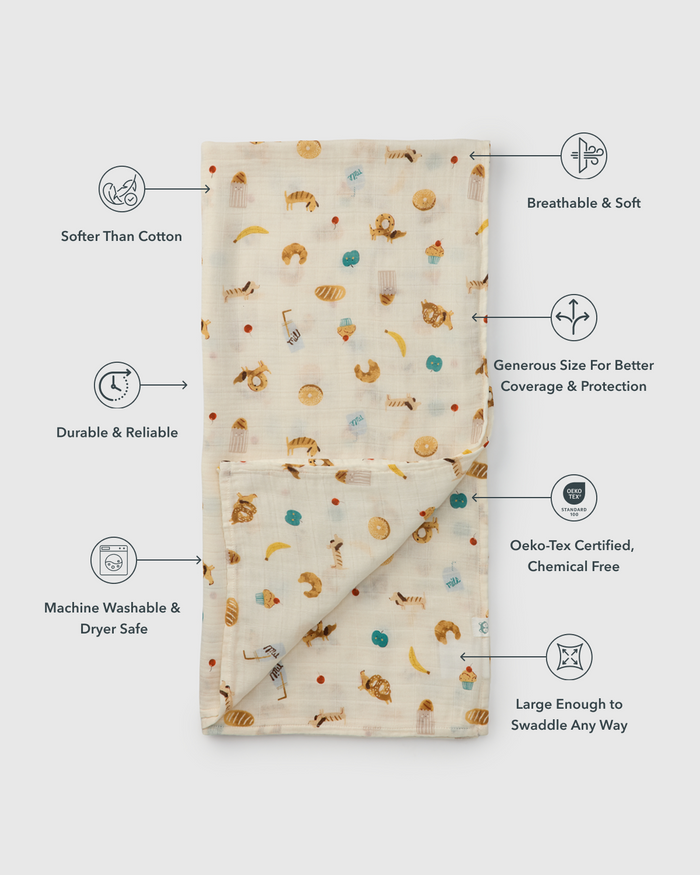 Baby Muslin Swaddle in Tanboocel® Bamboo Viscose - French Breakfast