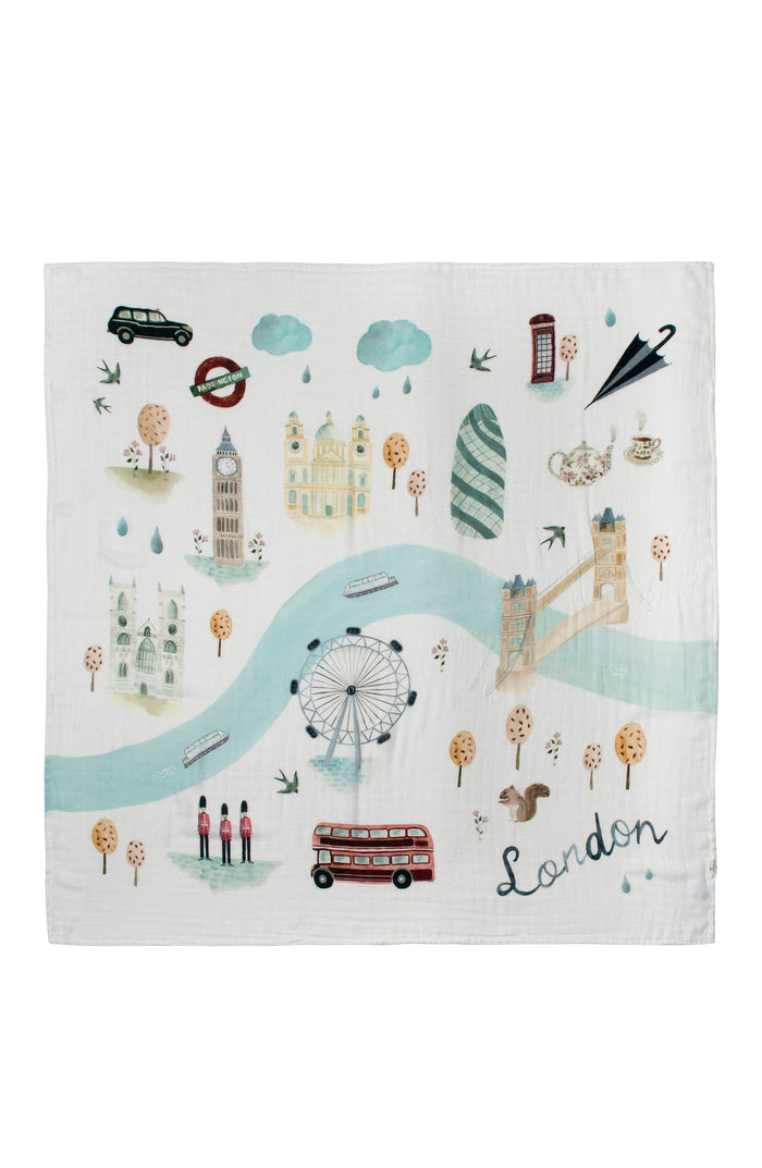 Loulou Lollipop bamboo cotton muslin swaddle blanket in London — front view on white background