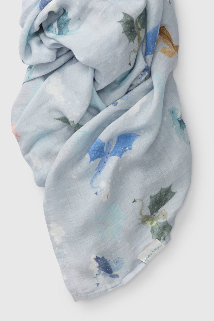Baby Muslin Swaddle in Tanboocel® Bamboo Viscose - Magical Dragons