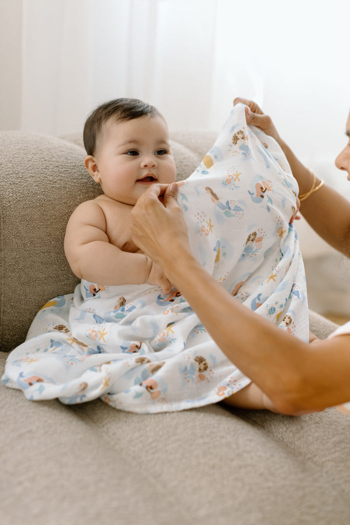 Baby Muslin Swaddle in Tanboocel® Bamboo Viscose - Mermaids