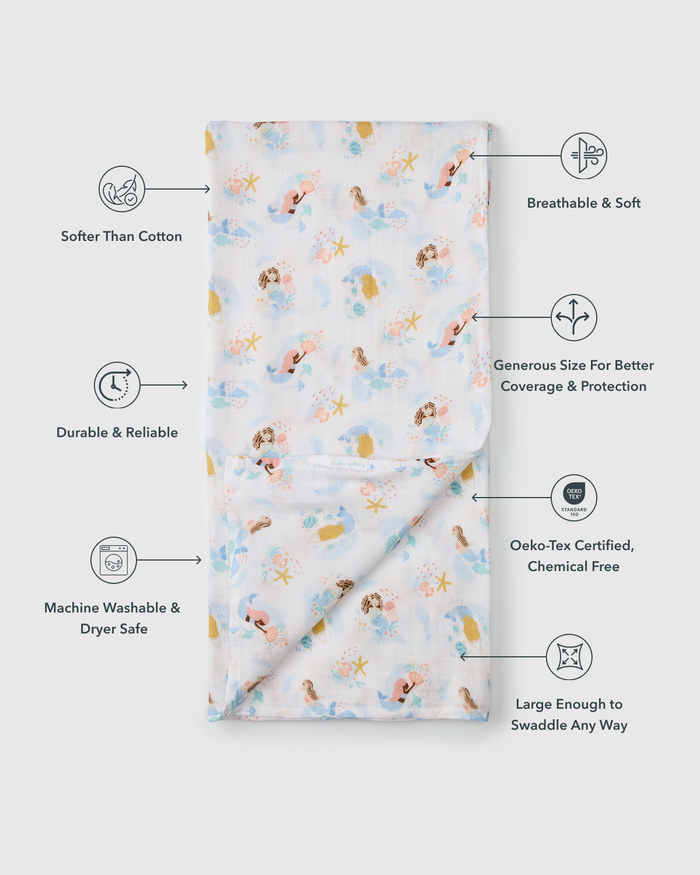Baby Muslin Swaddle in Tanboocel® Bamboo Viscose - Mermaids