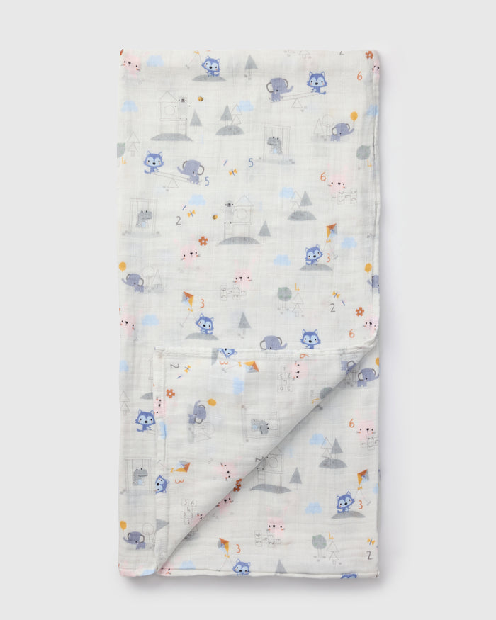 Loulou Lollipop bamboo cotton muslin swaddle blanket in Mini Mathletes — front view on white background