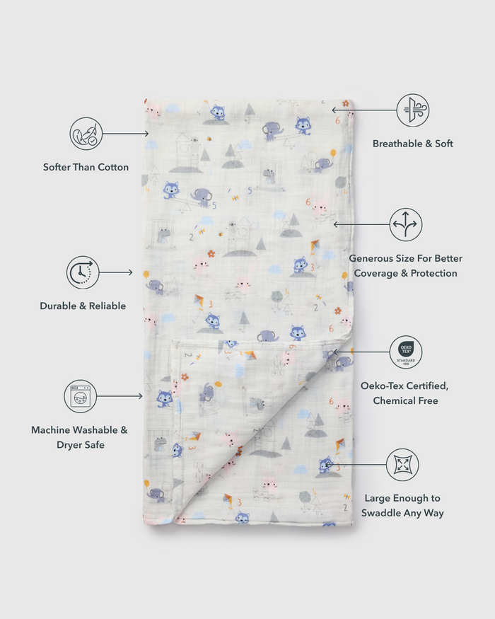 Baby Muslin Swaddle in Tanboocel® Bamboo Viscose - Mini Mathletes