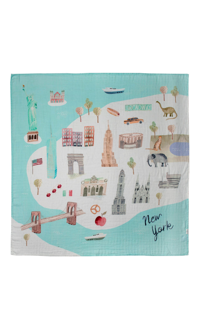 Loulou Lollipop bamboo cotton muslin swaddle blanket in New York City — front view on white background