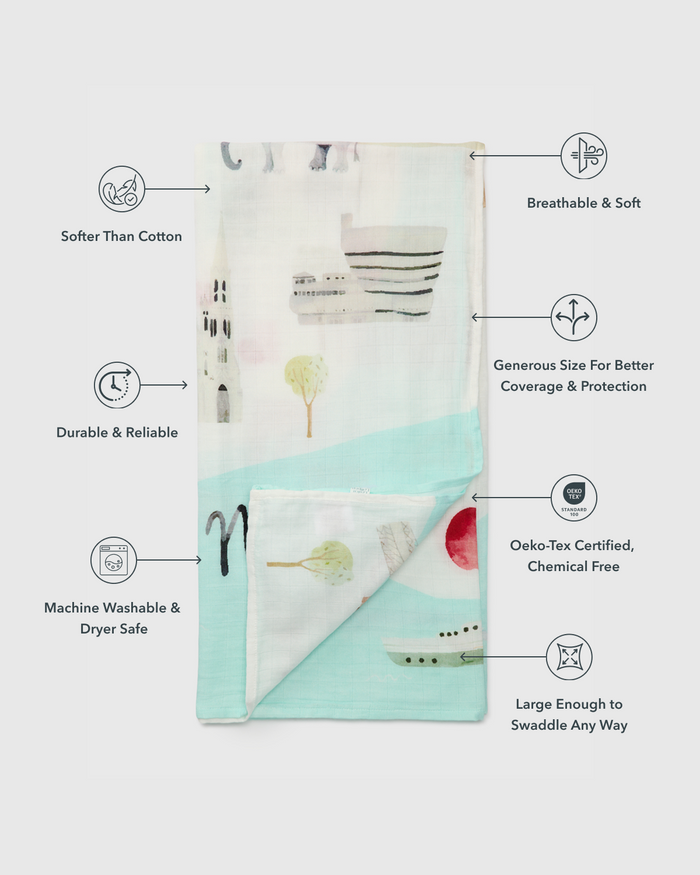 Baby Muslin Swaddle in Tanboocel® Bamboo Viscose - New York City