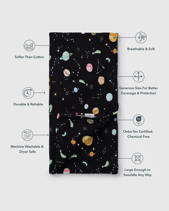 Baby Muslin Swaddle in Tanboocel® Bamboo Viscose - Planets