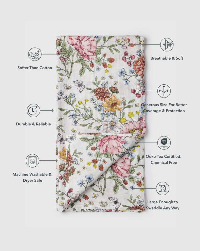 Baby Muslin Swaddle in Tanboocel® Bamboo Viscose - Secret Garden