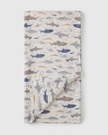 Loulou Lollipop bamboo cotton muslin swaddle blanket in Smiley Sharks — front view on white background