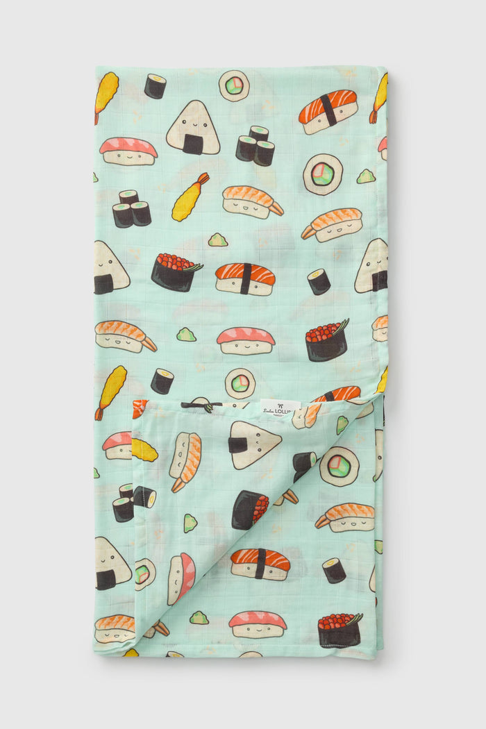 Loulou Lollipop bamboo cotton muslin swaddle blanket in Sushi — front view on white background