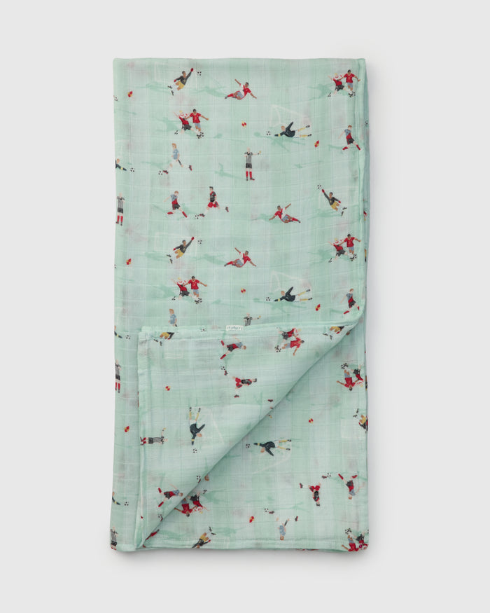 Loulou Lollipop bamboo cotton muslin swaddle blanket in The Beautiful Game — front view on white background