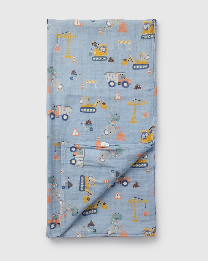 Loulou Lollipop bamboo cotton muslin swaddle blanket in Tiny Engineers — front view on white background
