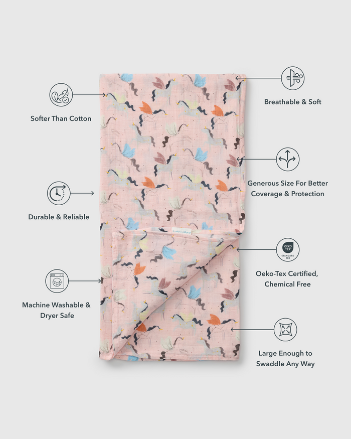 Baby Muslin Swaddle in Tanboocel® Bamboo Viscose - Unicorn Ballet