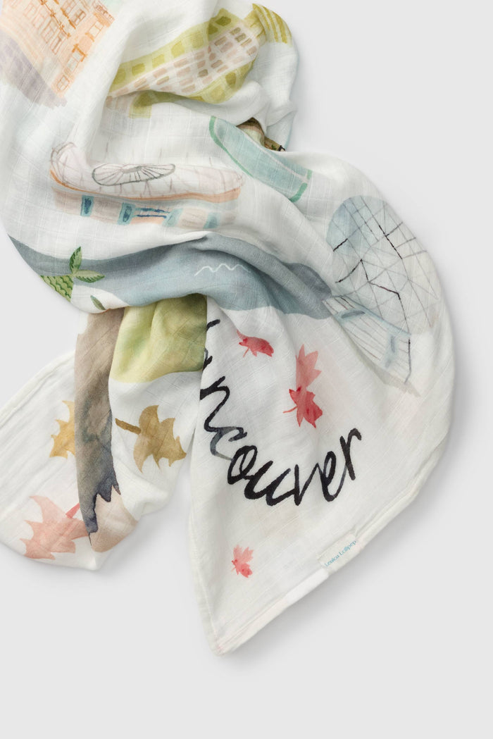 Loulou Lollipop bamboo cotton muslin swaddle blanket in Vancouver — front view on white background