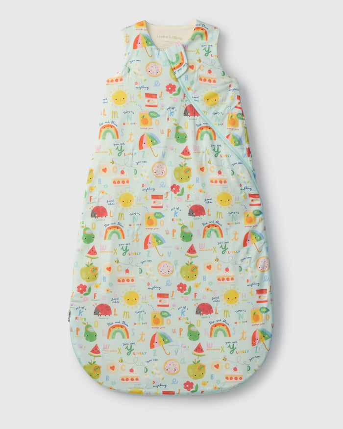 Loulou Lollipop TENCEL 1.0 TOG baby sleep bag in Alphabet Smiles — front view on white background