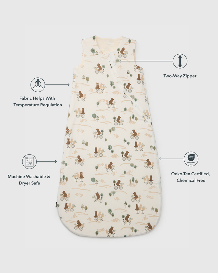 Baby Sleep Bag 1.0 TOG in TENCEL™ Lyocell - Bears on Bikes