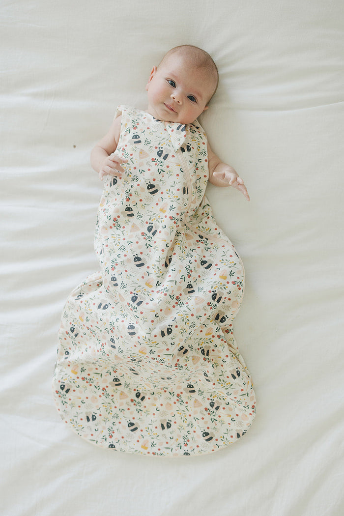 Loulou Lollipop TENCEL 1.0 TOG baby sleep bag in Bumble Bees — front view on white background