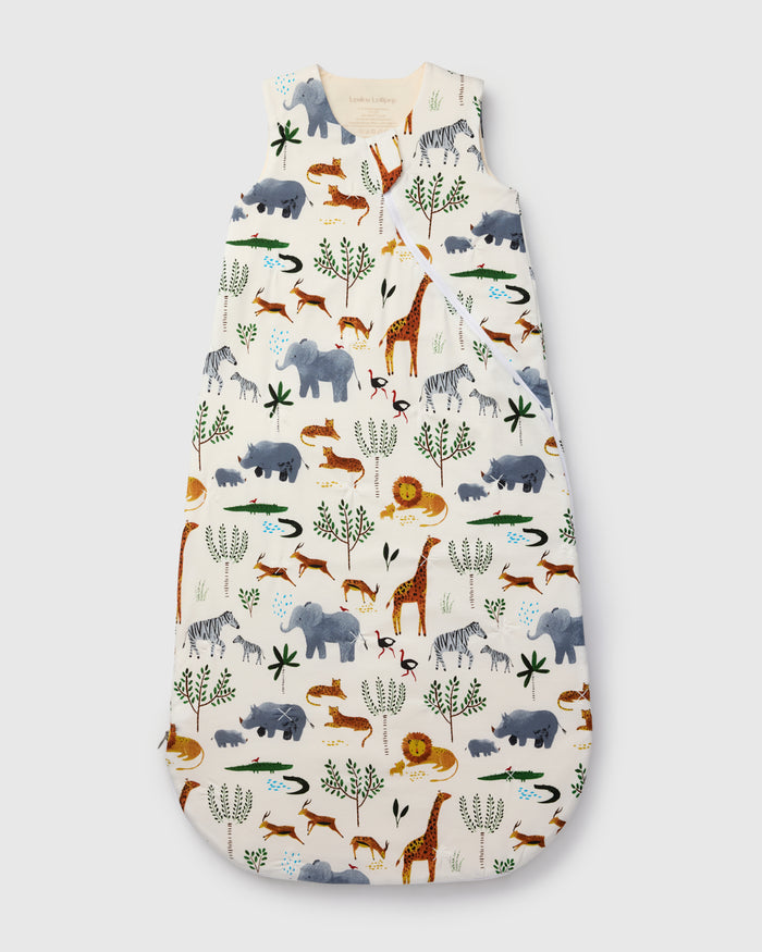 Loulou Lollipop TENCEL 1.0 TOG baby sleep bag in Safari Jungle — front view on white background
