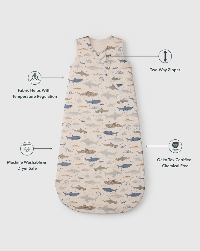 Baby Sleep Bag 1.0 TOG in TENCEL™ Lyocell - Smiley Sharks