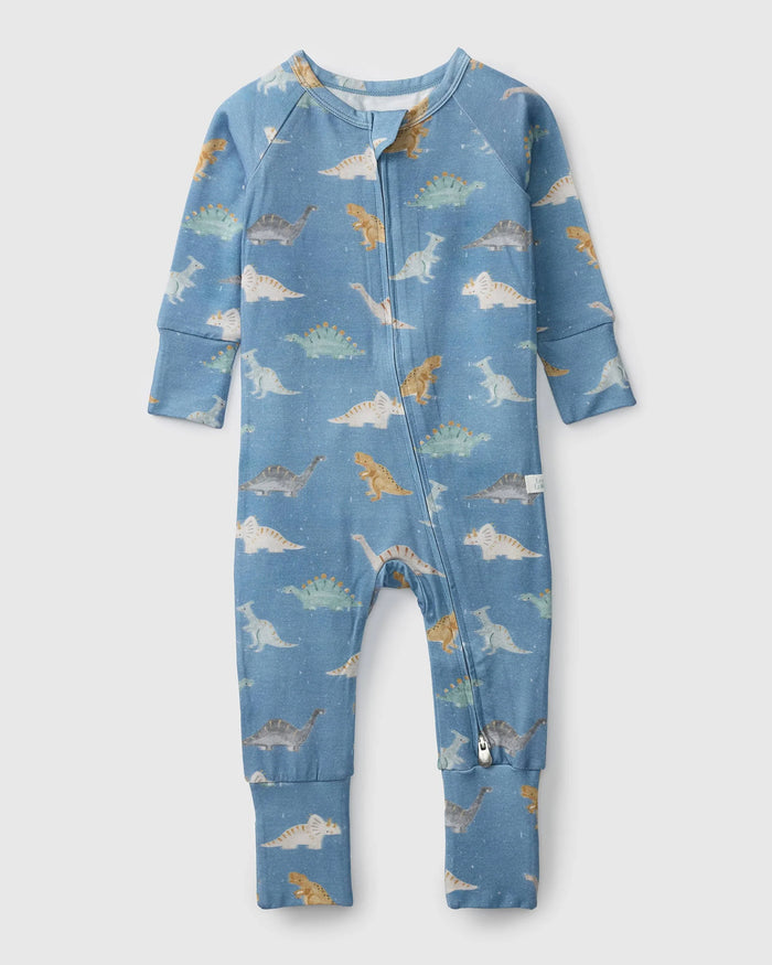 Loulou Lollipop TENCEL baby sleeper footie pajamas in Dinosaur Stomp — front view on white background