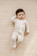 Loulou Lollipop TENCEL baby sleeper footie pajamas in French Breakfast — front view on white background