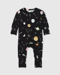 Loulou Lollipop TENCEL baby sleeper footie pajamas in Planets — front view on white background