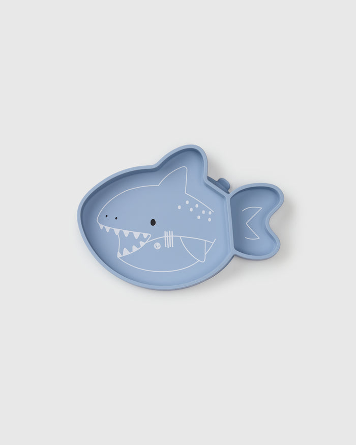 Loulou Lollipop Snack Plate in Sarah Shark — front view on white background
