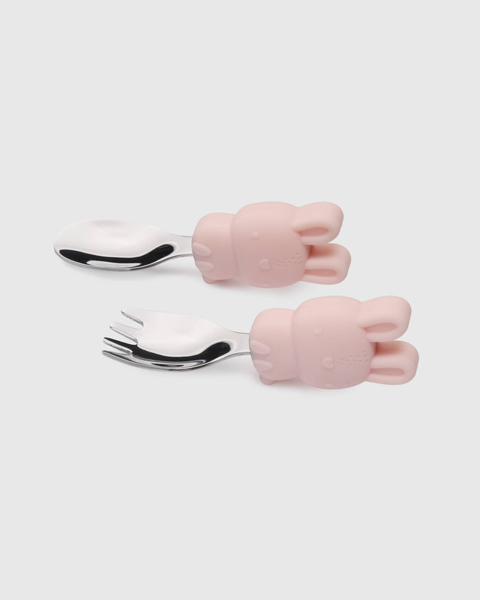 Loulou Lollipop Learning Utensils Set in Bunny — front view on white background