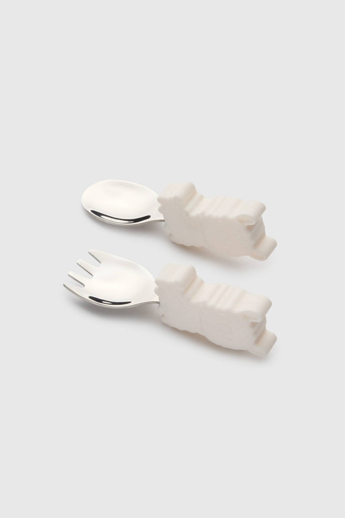 Loulou Lollipop Learning Utensils Set in Llama — front view on white background