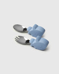 Loulou Lollipop Learning Utensils Set in Sarah Shark — front view on white background