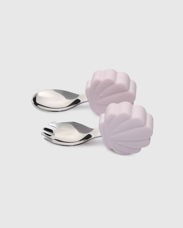 Loulou Lollipop Learning Utensils Set in Skylar Shell — front view on white background