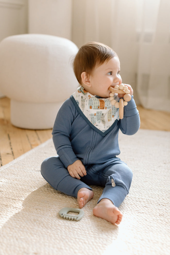 Loulou Lollipop TENCEL baby sleeper footie pajamas in Denim Blue — front view on white background