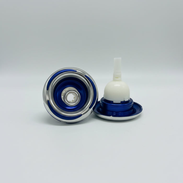 Balboa Pismo 5 inch Hurricane Directional spa jet face in pearl blue and chrome finish featuring an adjustable directional nozzle for targeted hydrotherapy massage.