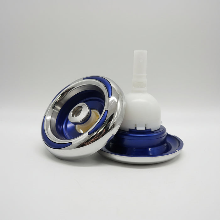 Balboa Pismo 5 inch Hurricane Spin spa jet face in pearl blue and chrome finish featuring a rotating hydrotherapy nozzle for hot tubs and spas.