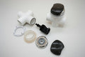 Lightƒ??grey Balboa 50mm 3ƒ??way spa diverter valve with stainlessƒ??style cap, featuring three waterƒ??flow ports and a topƒ??mounted turning handle.