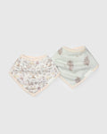 Loulou Lollipop bandana bib set 2-pack in Hedgehog Forest — front view on white background