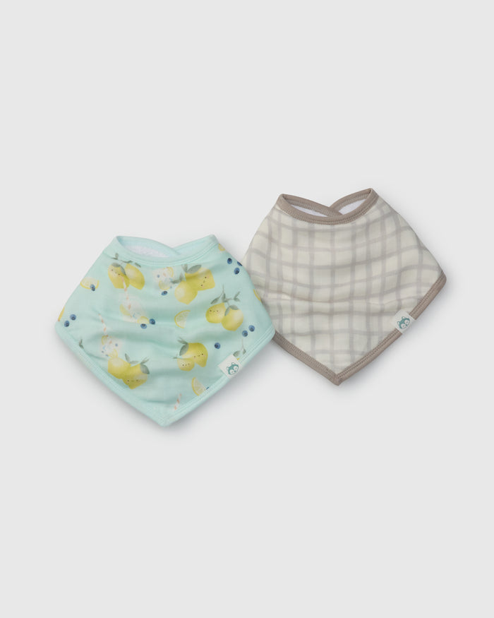 Loulou Lollipop bandana bib set 2-pack in Lemon Squeezy — front view on white background