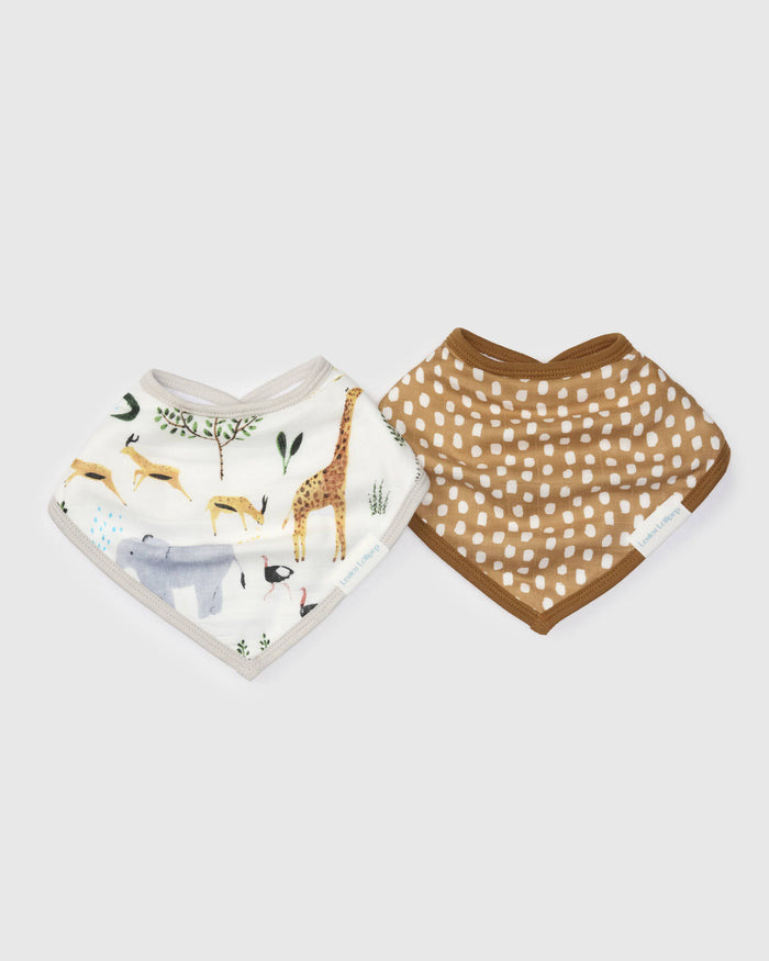 Loulou Lollipop bandana bib set 2-pack in Safari Jungle — front view on white background