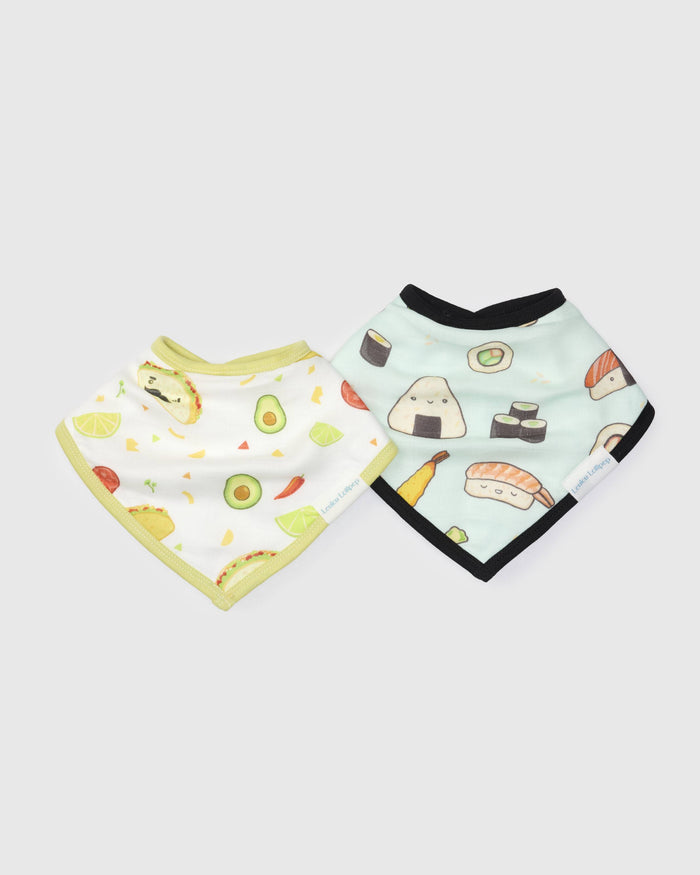 Loulou Lollipop bandana bib set 2-pack in Sushi/Taco — front view on white background