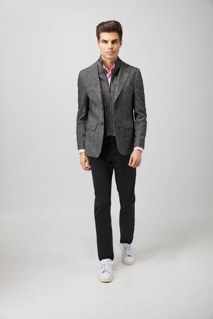 Black and White Zip Up Houndstooth Sport Coat