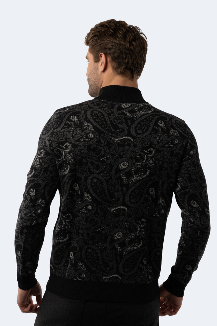 Black Paisley Mockneck Sweater