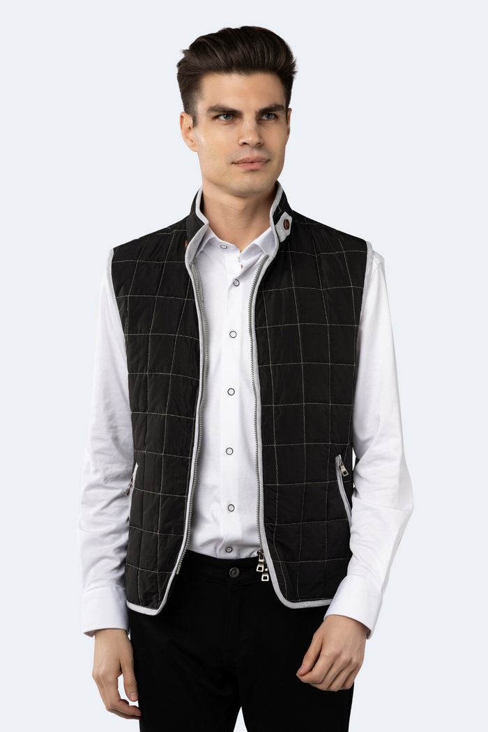 Black Quilted Zip Up Vest