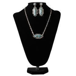 Blazin Roxx Ladies Earrings and Necklace Set Marble Bead Blue Black