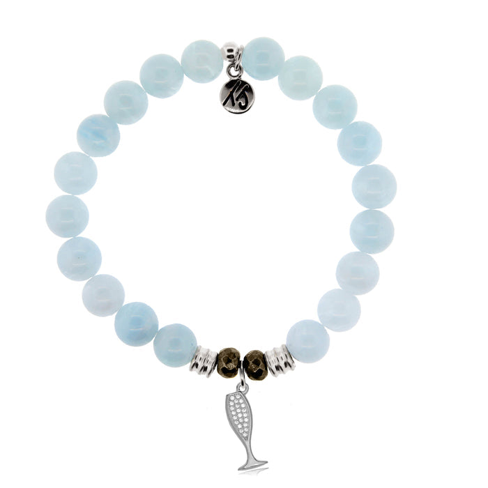 Blue Aquamarine Stone Bracelet with Cheers Sterling Silver Charm